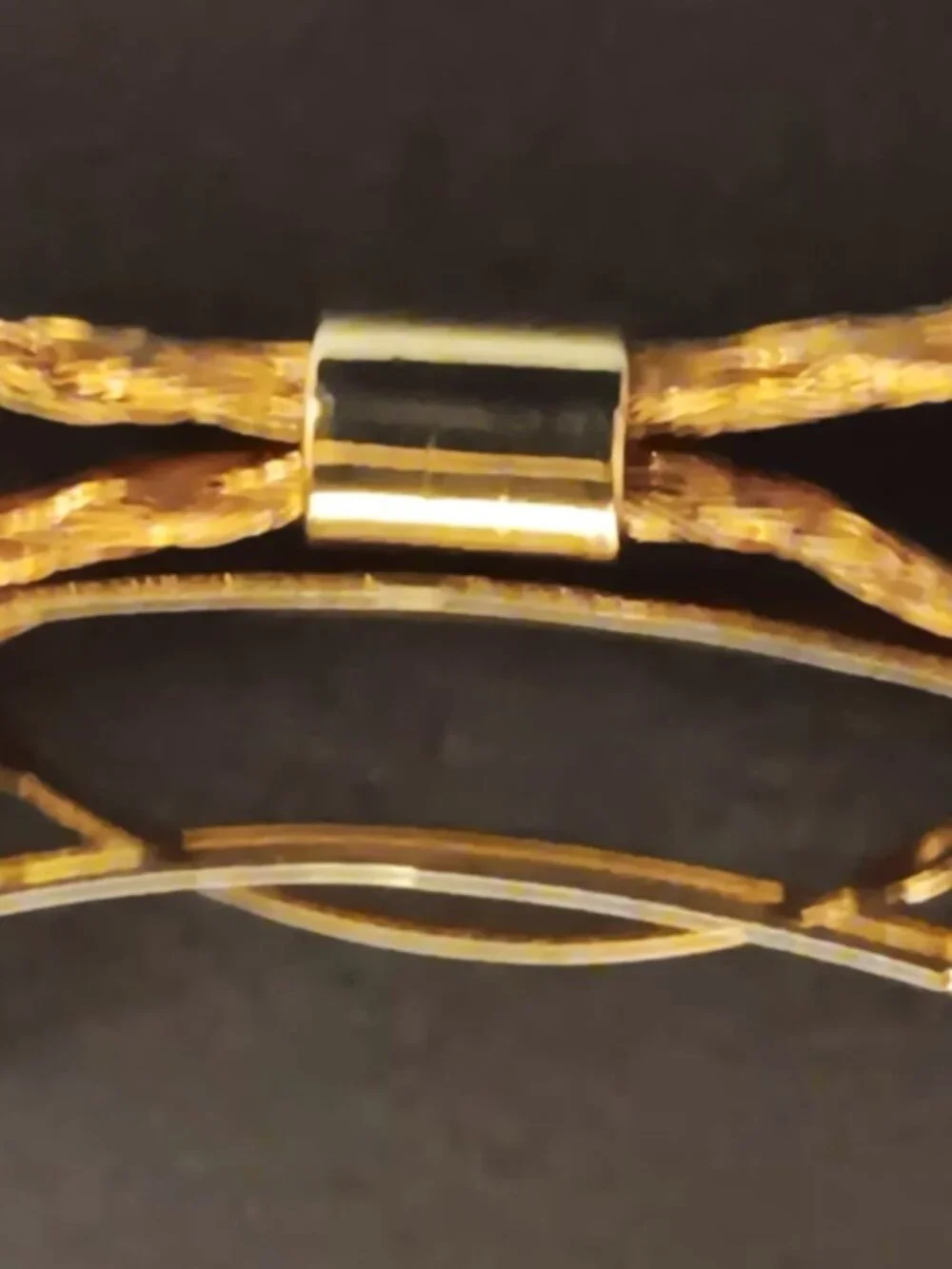 1970'S Vintage France (stamped) hair barrette, gold tone woven metal slim bow.